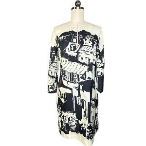 Tory Burch Black and White Silk House Print Tunic Dress | Size 6